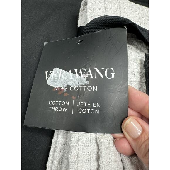 VERA WANG Waffle weave Cotton Yarn Dyed 50X60” Blanket Gray See Description - Picture 2 of 7